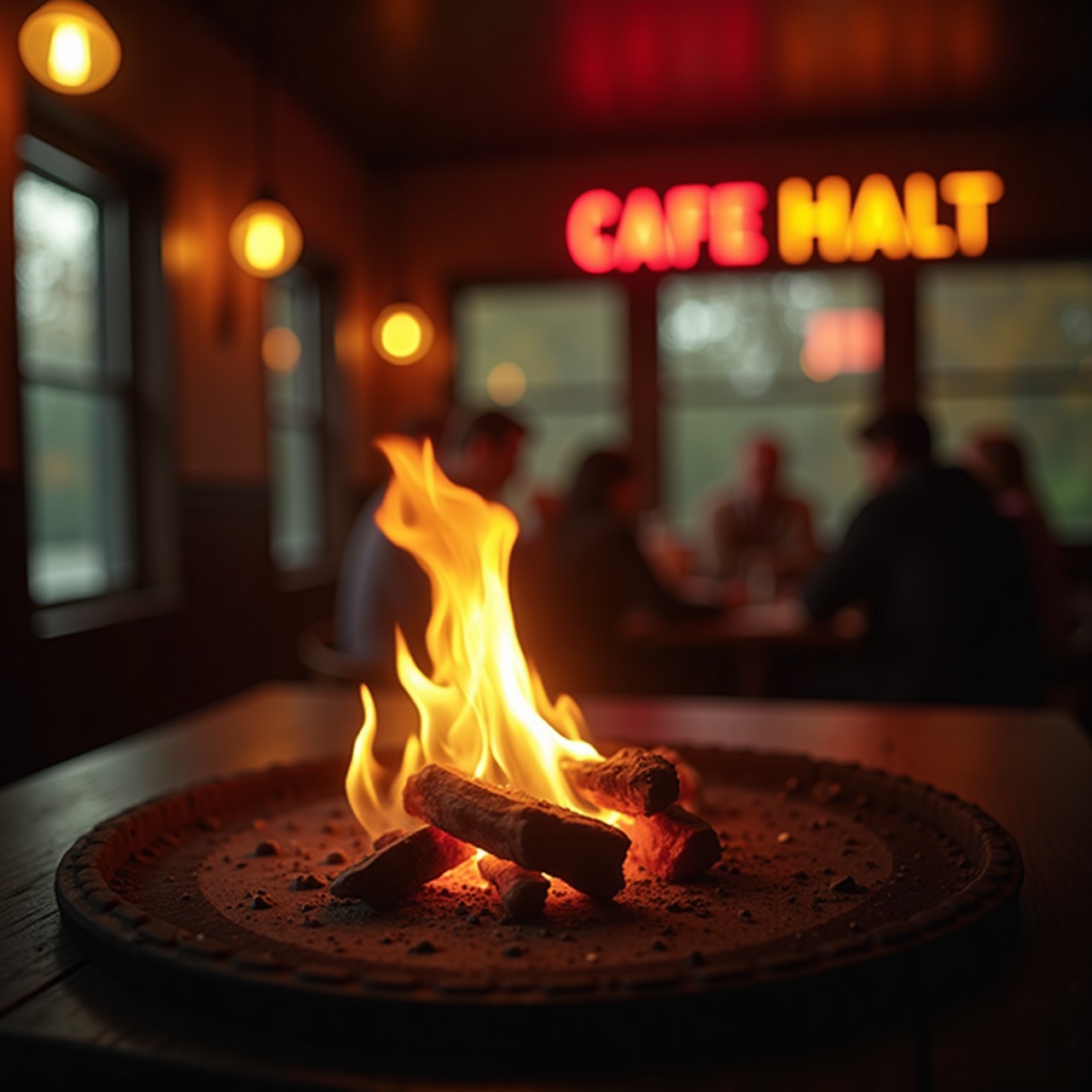 open hearth flames close up